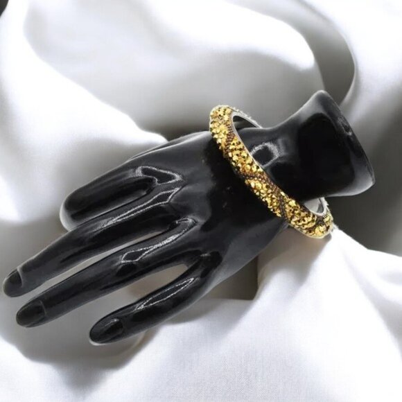 Vintage Gold Glitz & Glam Beaded & Sequin Bangle Bracelet - Picture 1 of 8